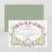 ワイルドフラワー スプリング リース 現代の花のタイポグラフィー 出欠カード (正面/裏面)