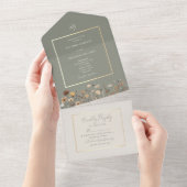 ワイルドフラワー セージグリーン ウェディング オールインワン招待状 (貼ってはがせる)