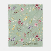ワイルドフラワー セージグリーン オーダーメイド名 ブライズメイド ギフト フリースブランケット (正面)