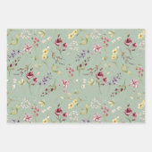 ワイルドフラワー セージグリーン 花柄 ラッピングペーパーシート (正面2)