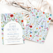 ワイルドフラワー ダスティーブルー 男の子 ベビーシャワー 招待状