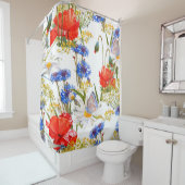 ワイルドフラワー：ダークブルーの水色シームレス シャワーカーテン (インサイチュ)