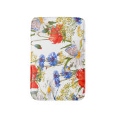 ワイルドフラワー:ダークブルーの水色シームレス バスマット (正面縦)