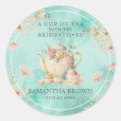 ワイルドフラワー ティーパーティー ティールブルー ブライダルシャワー ラウンドシール (正面)