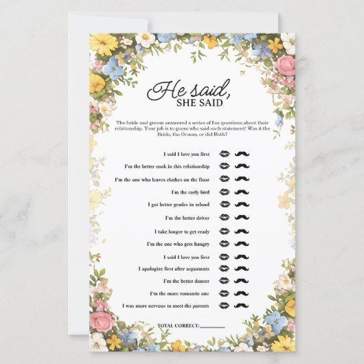 ワイルドフラワー ティーパーティー 彼が言った 彼女が言った 結婚式前ゲーム (正面)