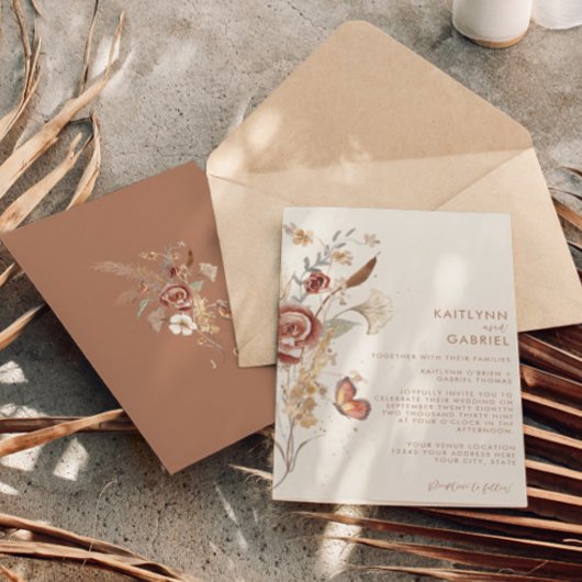 ワイルドフラワー テラコッタ フラワーズ ウォーターカラー ウェディング 招待状