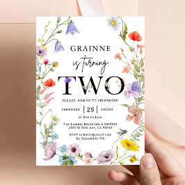 ワイルドフラワー テーマの女の子の2歳の誕生日パーティー招待状 招待状