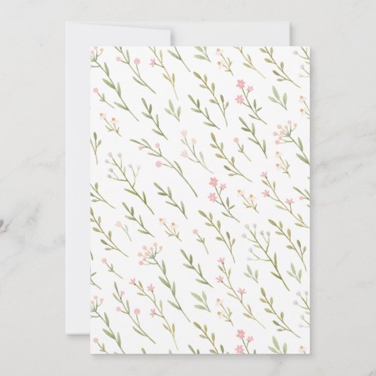 ワイルドフラワー デインティ ピンク 花 フォト 赤ちゃん 招待状 (裏面)