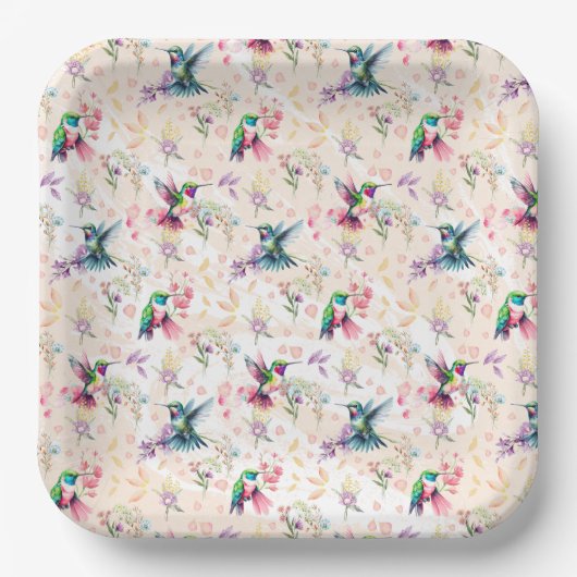 ワイルドフラワー&ハミングバード紙プレート ペーパープレート (正面)