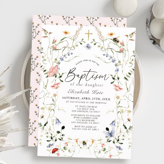 ワイルドフラワー&バタフライガールバプテスマ招待状 招待状