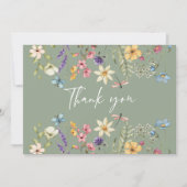 ワイルドフラワー&バタフライセージ緑ブライダルシャワー サンキューカード (正面)