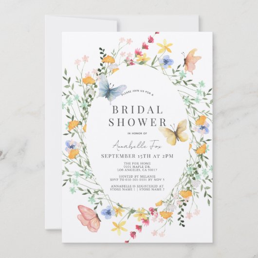 ワイルドフラワー&バタフライリースブライダルシャワー 招待状 (正面)