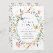 ワイルドフラワー&バタフライリースブライダルシャワー 招待状 (正面/裏面)