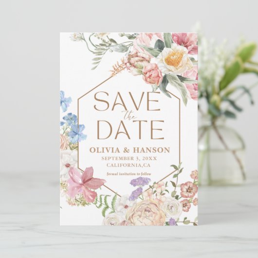 ワイルドフラワー パステル フラワーデザート ウェディングパーティー セーブザデート (スタンド正面)