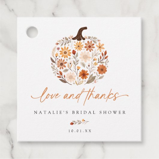 ワイルドフラワー パンプキン 秋のブライズシャワー フェイバータグ (正面)