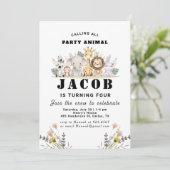 ワイルドフラワー パーティー アニマル キッズ バースデー 招待状 (スタンド正面)