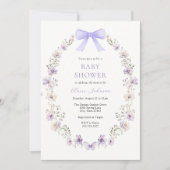 ワイルドフラワー パープルリボン ベビーシャワー 招待状 (正面)