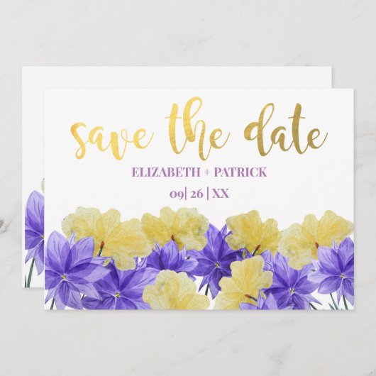 ワイルドフラワー パープル ラプソディー 保存日付 招待状 (正面/裏面)