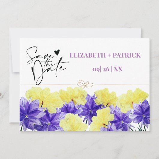 ワイルドフラワー パープル ラプソディー 保存日付 招待状 (正面)