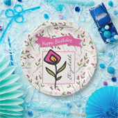 ワイルドフラワー – ピンクとオレンジの花びら誕生日 ペーパープレート (パーティー)