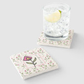 ワイルドフラワー – ピンクとオレンジの花びら パーソナライズされた ストーンコースター (横)