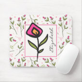 ワイルドフラワー – ピンクとオレンジの花びら パーソナライズされた マウスパッド (マウス)