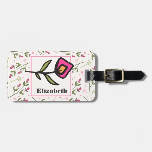 ワイルドフラワー – ピンクとオレンジの花びら パーソナライズされた ラゲッジタグ (正面横)