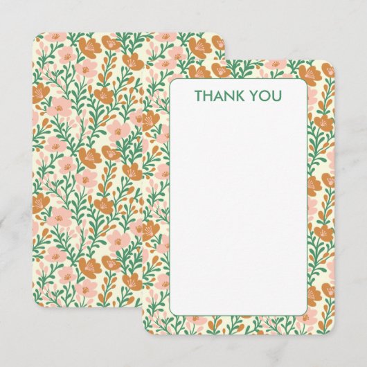 ワイルドフラワー ピンク グリーン 開花 エレガント フローラル カスタム サンキューカード (正面/裏面)