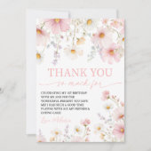 ワイルドフラワー ピンク フローラル サンクス カード (正面)