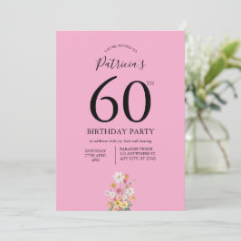 ワイルドフラワー ピンク 60歳の誕生日 招待状