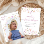 ワイルドフラワー ファースト バースデー フォト 招待状