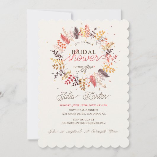 ワイルドフラワー フェン きのこ 葉っぱ ブライダルシャワー 招待状 (正面)