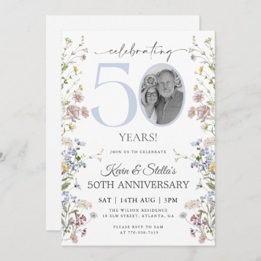 ワイルドフラワー フォト 50周年記念 招待状 (正面/裏面)