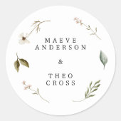 ワイルドフラワー フラワール エレガント ミニマル セーブ・ザ・デート ラウンドシール (正面)