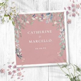 ワイルドフラワー フローラルカスケード ダスティーローズ ピンク ウェディング スタンダードカクテルナプキン