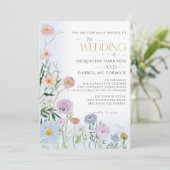 ワイルドフラワー フローラル エレガント 水彩 ブルー ウェディング 招待状 (スタンド正面)