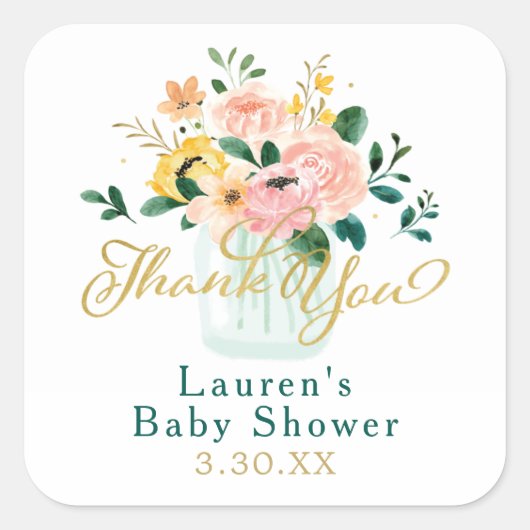 ワイルドフラワー フローラル サンクス スティッカー スクエアシール (正面)