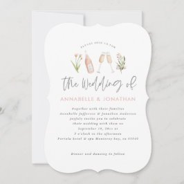 ワイルドフラワー フローラル シャンパン モダン スクリプト 案内状