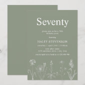 ワイルドフラワー フローラル セブンティー サージュグリーン 70歳の誕生日 招待状 (正面/裏面)