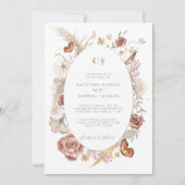 ワイルドフラワー フローラル バタフライ セージグリーン 水彩 招待状 (正面)