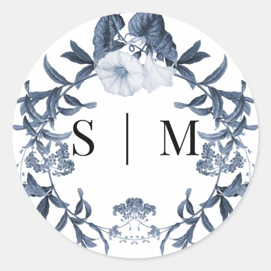ワイルドフラワー フローラル ブルーとホワイトの春の結婚式 シール (正面)