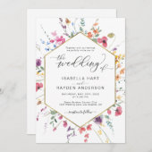 ワイルドフラワー フローラル ボヘミアンスタイル ボタニカル ゴールド 結婚式招待状 招待状 (正面/裏面)