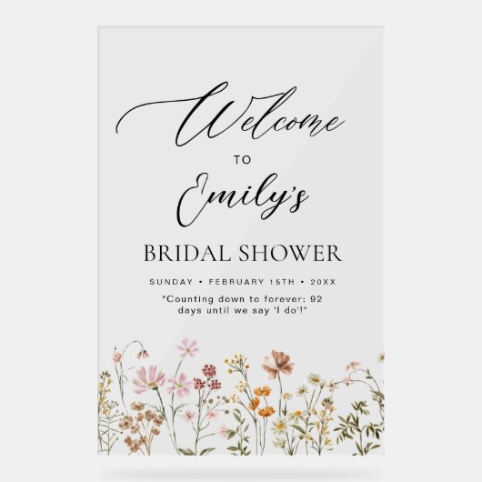 ワイルドフラワー ブライダルシャワーのウェルカムサイン 開花 アクリルサイン (正面)