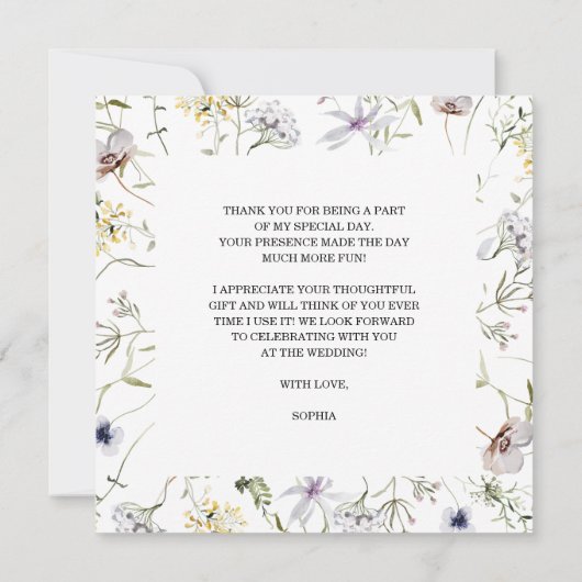 ワイルドフラワー ブライダルシャワーの感謝カード サンキューカード (裏面)