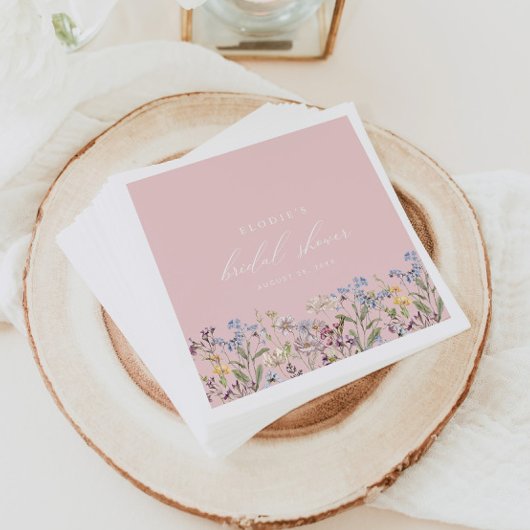 ワイルドフラワー ブライダルシャワーの紙ナプキン 花のピンク スタンダードカクテルナプキン