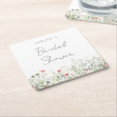 ワイルドフラワー ブライダルシャワー スクエアペーパーコースター (アングル)