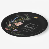 ワイルドフラワー ブライダルシャワー ブラック ペーパープレート (アングル)