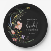 ワイルドフラワー ブライダルシャワー ブラック ペーパープレート (正面)