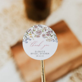 ワイルドフラワー ブライダルシャワー ラウンドステッカー ピンクの花 ラウンドシール