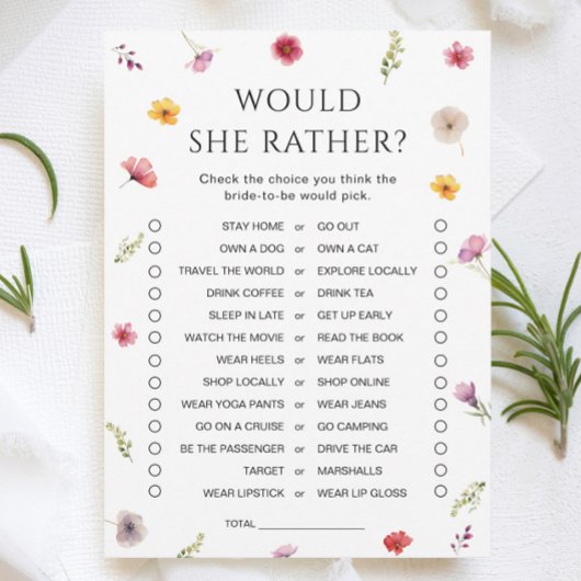 ワイルドフラワー ブライダルシャワー ワード彼女はどちらかカード 招待状